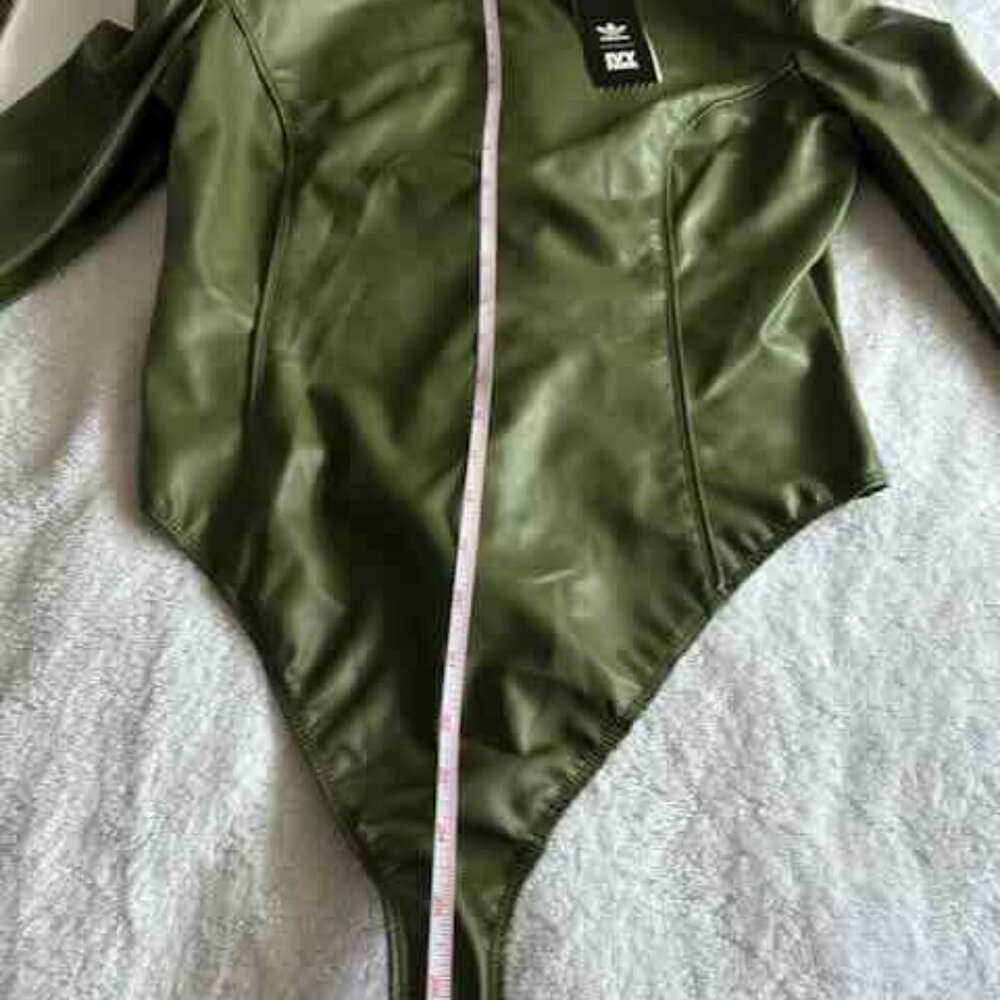 Adidas Ivy Park Olive Green Faux Leather Leotard Bodysuit - Women's Large - Picture 12 of 13